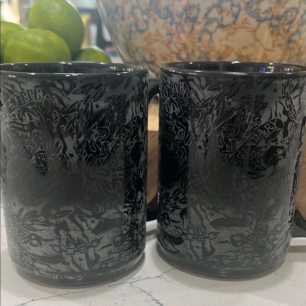 Harley Davidson Black Patterned Coffee Mugs